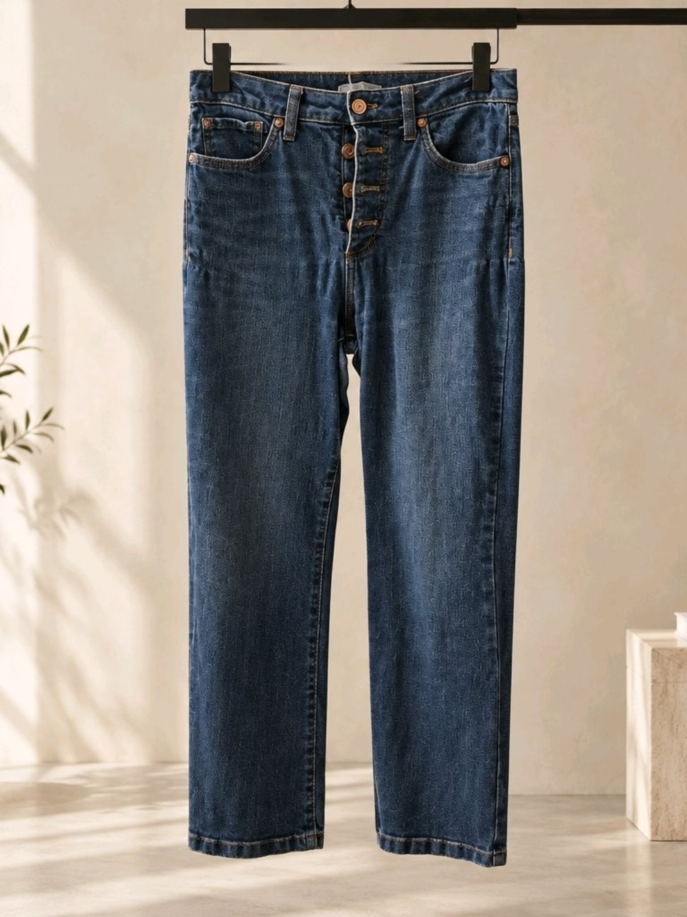 LC Lauren Conrad Button-Fly Straight Leg Jeans in Dark Blue